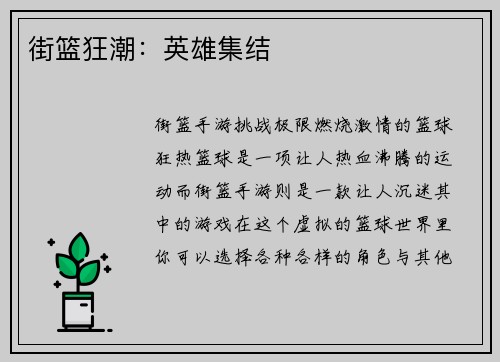 街篮狂潮：英雄集结